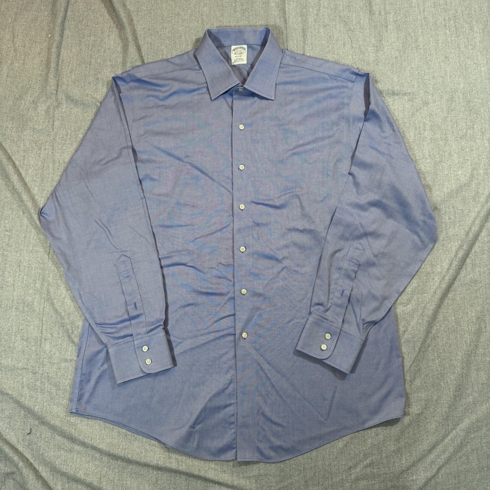 Brooks Brothers Shirt Mens 17-35 Blue Regent Non Iron Supima Cotton Dress Formal